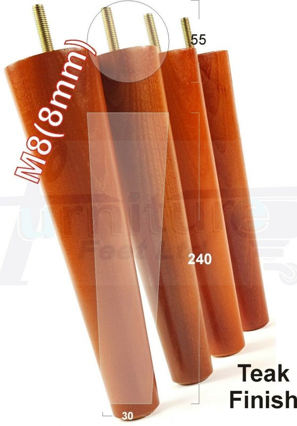 4x WOOD REPLACEMENT FURNITURE CHAIR LEGS M8(8mm) SOFA - SETTEE FEET 240mm HIGH - Image 32