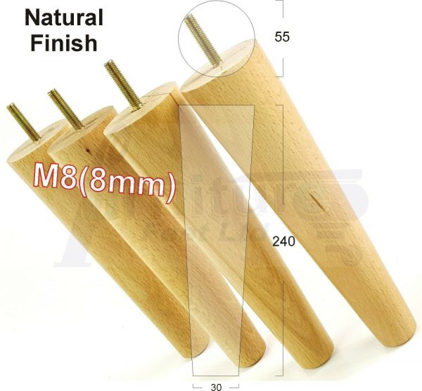 4x WOOD REPLACEMENT FURNITURE CHAIR LEGS M8(8mm) SOFA - SETTEE FEET 240mm HIGH - Image 26