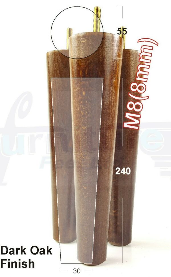 4x WOOD REPLACEMENT FURNITURE CHAIR LEGS M8(8mm) SOFA - SETTEE FEET 240mm HIGH - Image 18