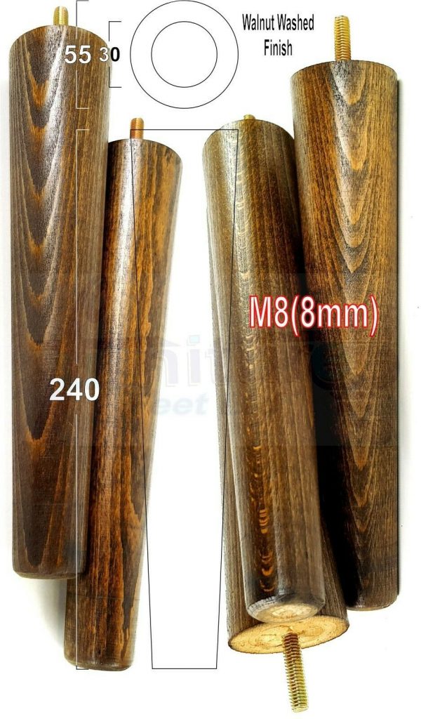 4x WOOD REPLACEMENT FURNITURE CHAIR LEGS M8(8mm) SOFA - SETTEE FEET 240mm HIGH - Image 20