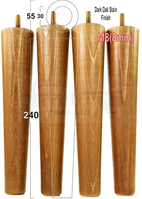4x WOOD REPLACEMENT FURNITURE CHAIR LEGS M8(8mm) SOFA - SETTEE FEET 240mm HIGH - Image 29