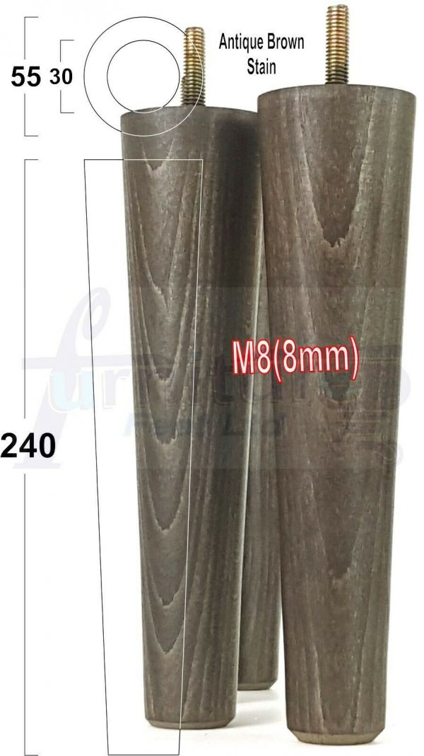 4x WOOD REPLACEMENT FURNITURE CHAIR LEGS M8(8mm) SOFA - SETTEE FEET 240mm HIGH - Image 14