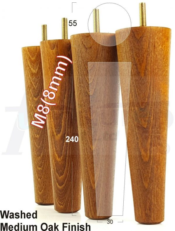 4x WOOD REPLACEMENT FURNITURE CHAIR LEGS M8(8mm) SOFA - SETTEE FEET 240mm HIGH - Image 25