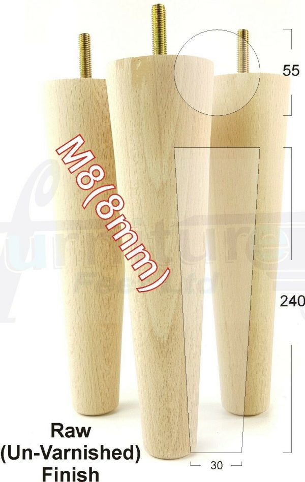 4x WOOD REPLACEMENT FURNITURE CHAIR LEGS M8(8mm) SOFA - SETTEE FEET 240mm HIGH - Image 31