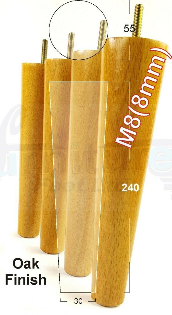 4x WOOD REPLACEMENT FURNITURE CHAIR LEGS M8(8mm) SOFA - SETTEE FEET 240mm HIGH - Image 27