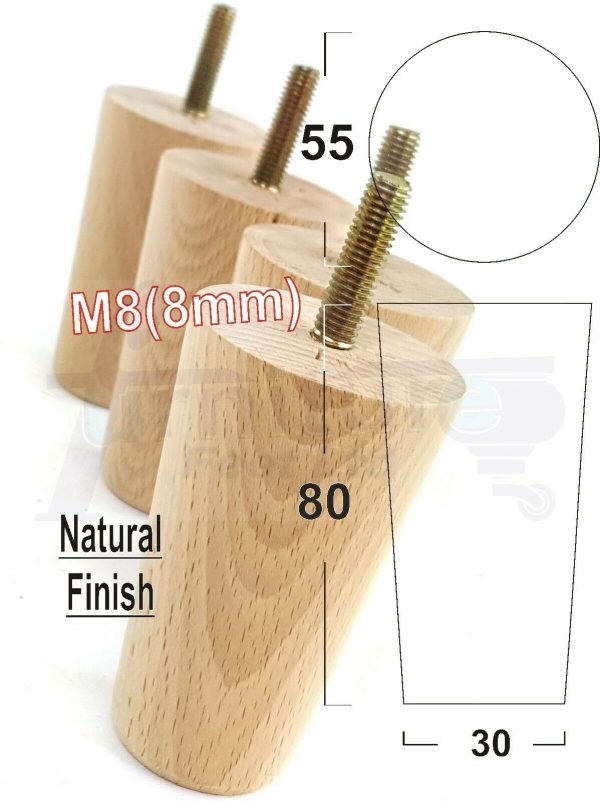 4x WOOD REPLACEMENT FURNITURE CHAIR LEGS M8(8mm) SOFA - SETTEE FEET 80mm HIGH - Image 26
