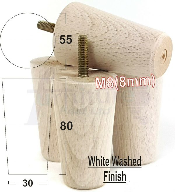 4x WOOD REPLACEMENT FURNITURE CHAIR LEGS M8(8mm) SOFA - SETTEE FEET 80mm HIGH - Image 34