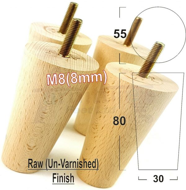 4x WOOD REPLACEMENT FURNITURE CHAIR LEGS M8(8mm) SOFA - SETTEE FEET 80mm HIGH - Image 31