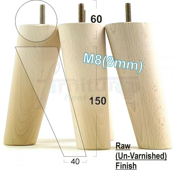 4x WOODEN ANGLED SOFA LEGS 150mm High CHAIR FURNITURE REPLACEMENT FEET M8(8mm) - Image 25