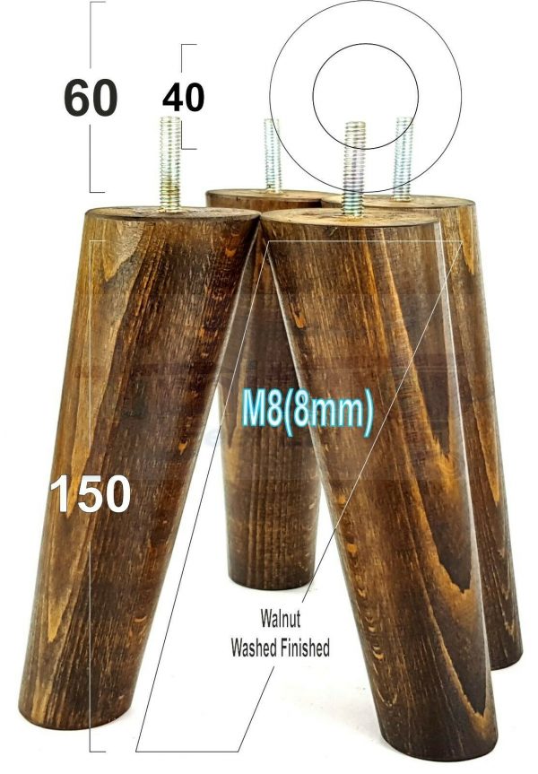 4x WOODEN ANGLED SOFA LEGS 150mm High CHAIR FURNITURE REPLACEMENT FEET M8(8mm) - Image 19