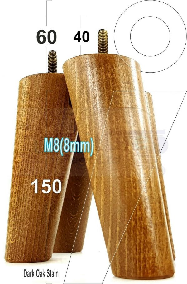4x WOODEN ANGLED SOFA LEGS 150mm High CHAIR FURNITURE REPLACEMENT FEET M8(8mm) - Image 18