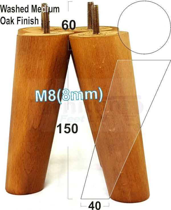 4x WOODEN ANGLED SOFA LEGS 150mm High CHAIR FURNITURE REPLACEMENT FEET M8(8mm) - Image 21