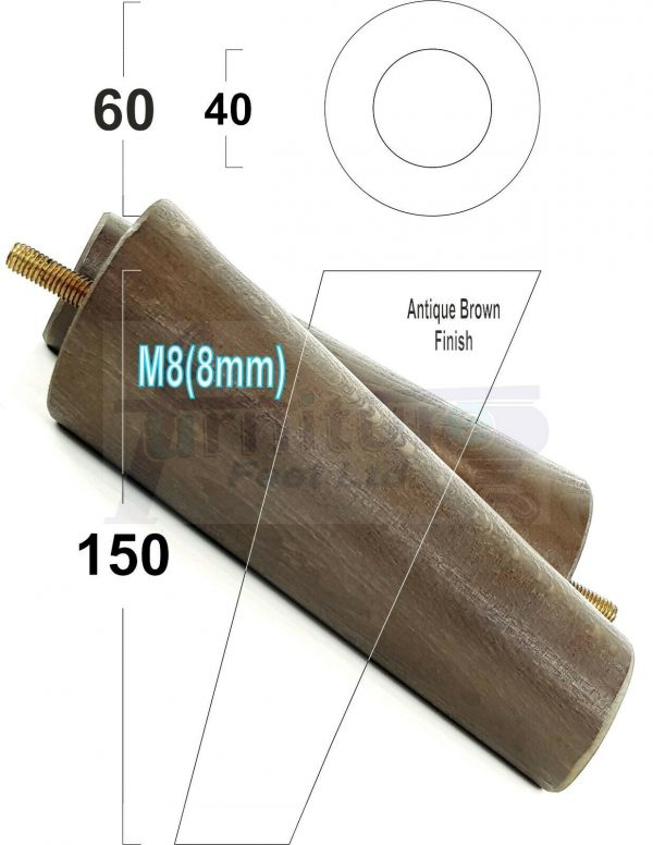 4x WOODEN ANGLED SOFA LEGS 150mm High CHAIR FURNITURE REPLACEMENT FEET M8(8mm) - Image 12