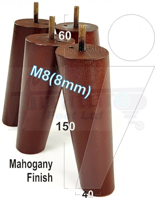 4x WOODEN ANGLED SOFA LEGS 150mm High CHAIR FURNITURE REPLACEMENT FEET M8(8mm) - Image 22