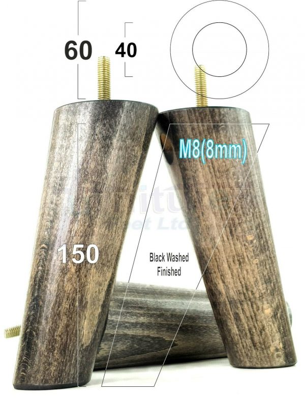 4x WOODEN ANGLED SOFA LEGS 150mm High CHAIR FURNITURE REPLACEMENT FEET M8(8mm) - Image 15