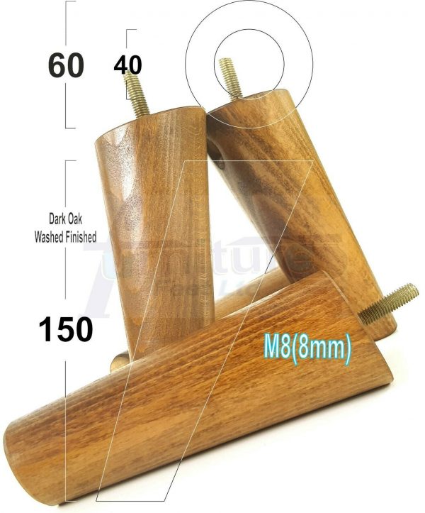 4x WOODEN ANGLED SOFA LEGS 150mm High CHAIR FURNITURE REPLACEMENT FEET M8(8mm) - Image 17