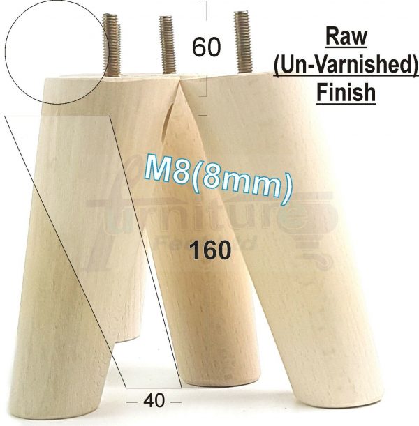 4x WOODEN ANGLED SOFA LEGS 160mm High CHAIR FURNITURE REPLACEMENT FEET M8(8mm) - Image 25