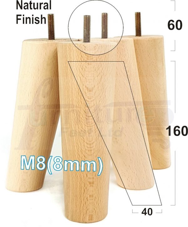 4x WOODEN ANGLED SOFA LEGS 160mm High CHAIR FURNITURE REPLACEMENT FEET M8(8mm) - Image 24