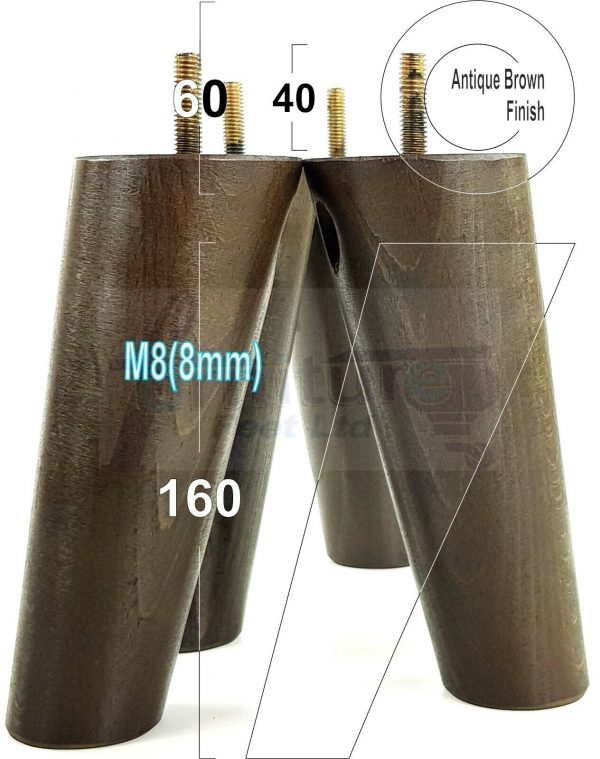 4x WOODEN ANGLED SOFA LEGS 160mm High CHAIR FURNITURE REPLACEMENT FEET M8(8mm) - Image 12