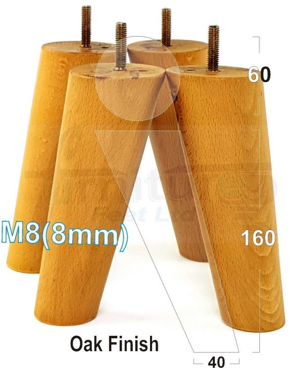 4x WOODEN ANGLED SOFA LEGS 160mm High CHAIR FURNITURE REPLACEMENT FEET M8(8mm) - Image 26