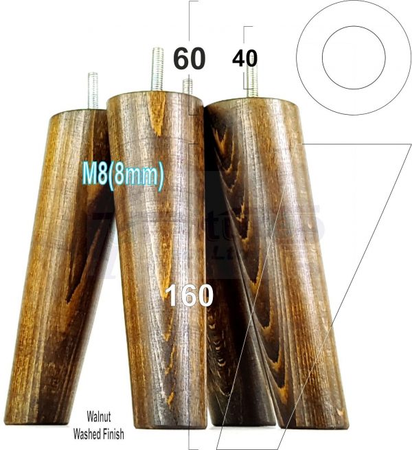 4x WOODEN ANGLED SOFA LEGS 160mm High CHAIR FURNITURE REPLACEMENT FEET M8(8mm) - Image 19