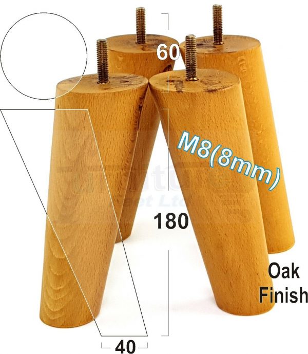 4x WOODEN ANGLED SOFA LEGS 180mm High CHAIR FURNITURE REPLACEMENT FEET M8(8mm) - Image 26