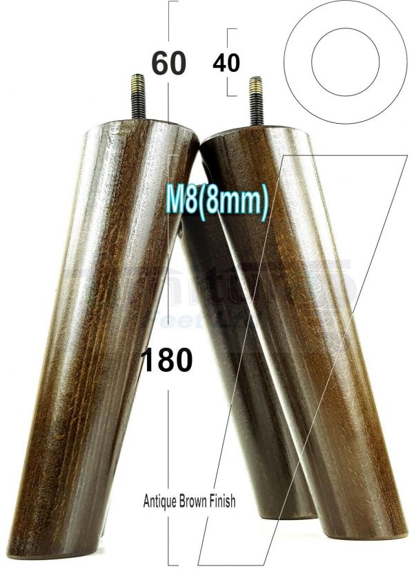 4x WOODEN ANGLED SOFA LEGS 180mm High CHAIR FURNITURE REPLACEMENT FEET M8(8mm) - Image 12