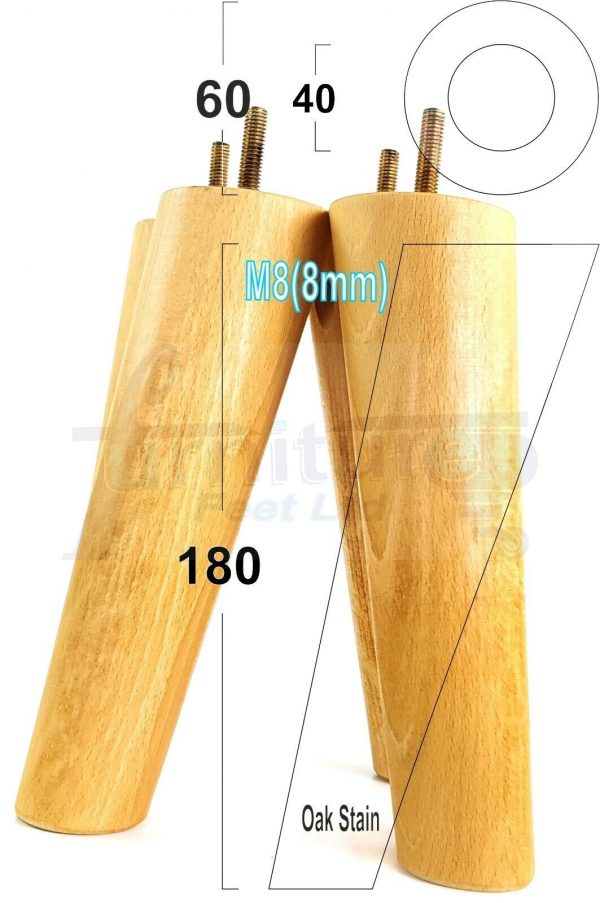 4x WOODEN ANGLED SOFA LEGS 180mm High CHAIR FURNITURE REPLACEMENT FEET M8(8mm) - Image 27