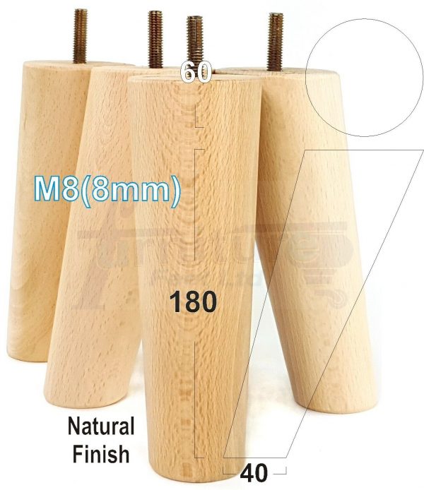 4x WOODEN ANGLED SOFA LEGS 180mm High CHAIR FURNITURE REPLACEMENT FEET M8(8mm) - Image 24