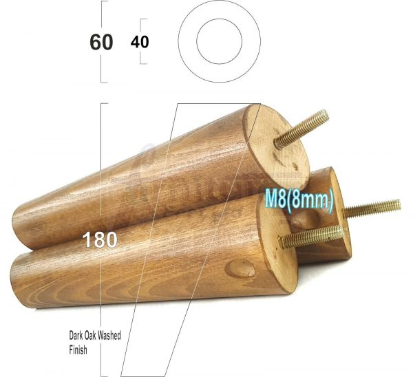 4x WOODEN ANGLED SOFA LEGS 180mm High CHAIR FURNITURE REPLACEMENT FEET M8(8mm) - Image 17