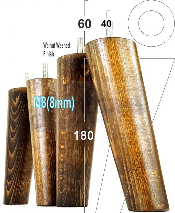 4x WOODEN ANGLED SOFA LEGS 180mm High CHAIR FURNITURE REPLACEMENT FEET M8(8mm) - Image 19