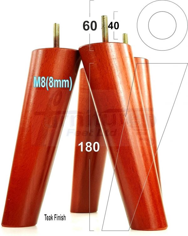 4x WOODEN ANGLED SOFA LEGS 180mm High CHAIR FURNITURE REPLACEMENT FEET M8(8mm) - Image 29