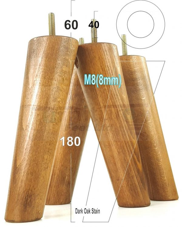 4x WOODEN ANGLED SOFA LEGS 180mm High CHAIR FURNITURE REPLACEMENT FEET M8(8mm) - Image 18
