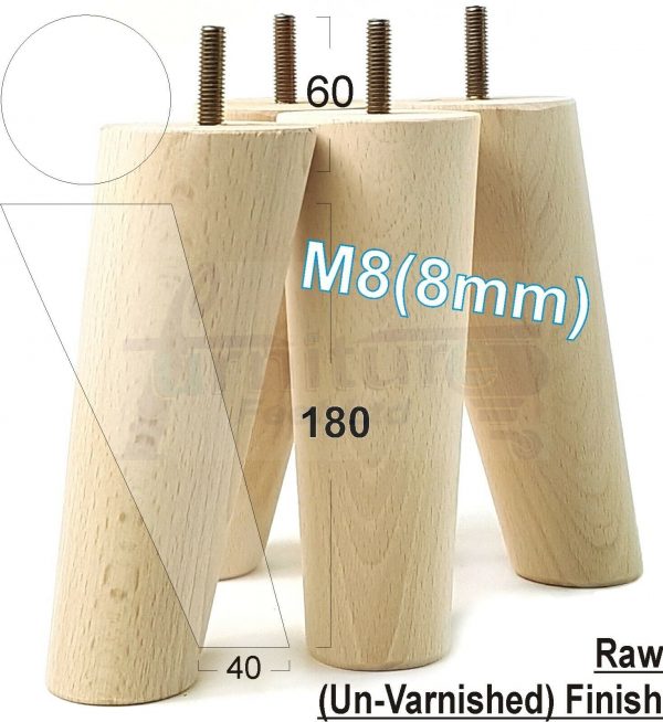 4x WOODEN ANGLED SOFA LEGS 180mm High CHAIR FURNITURE REPLACEMENT FEET M8(8mm) - Image 25