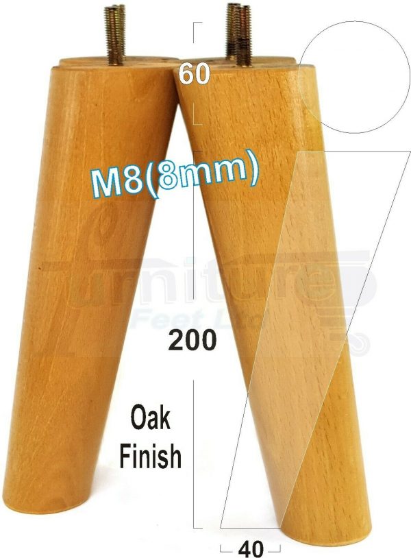 4x WOODEN ANGLED SOFA LEGS 200mm High CHAIR FURNITURE REPLACEMENT FEET M8(8mm) - Image 25