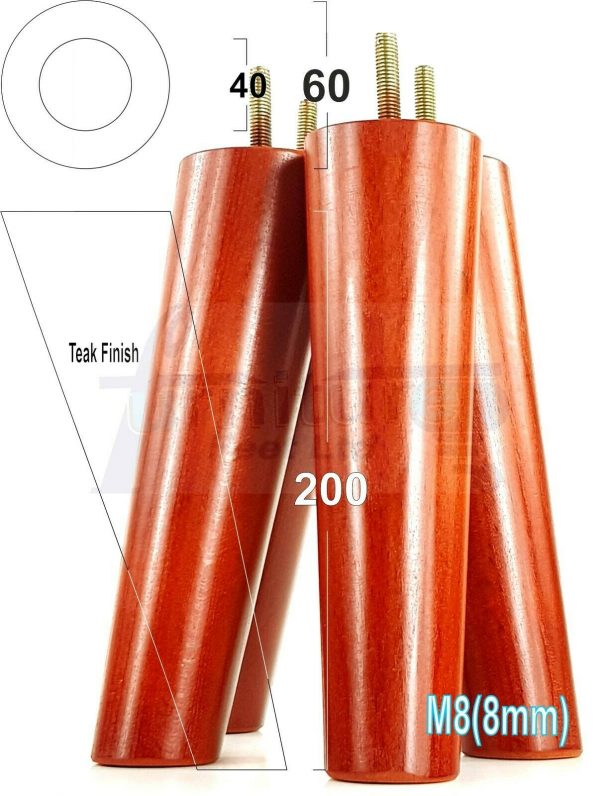 4x WOODEN ANGLED SOFA LEGS 200mm High CHAIR FURNITURE REPLACEMENT FEET M8(8mm) - Image 28
