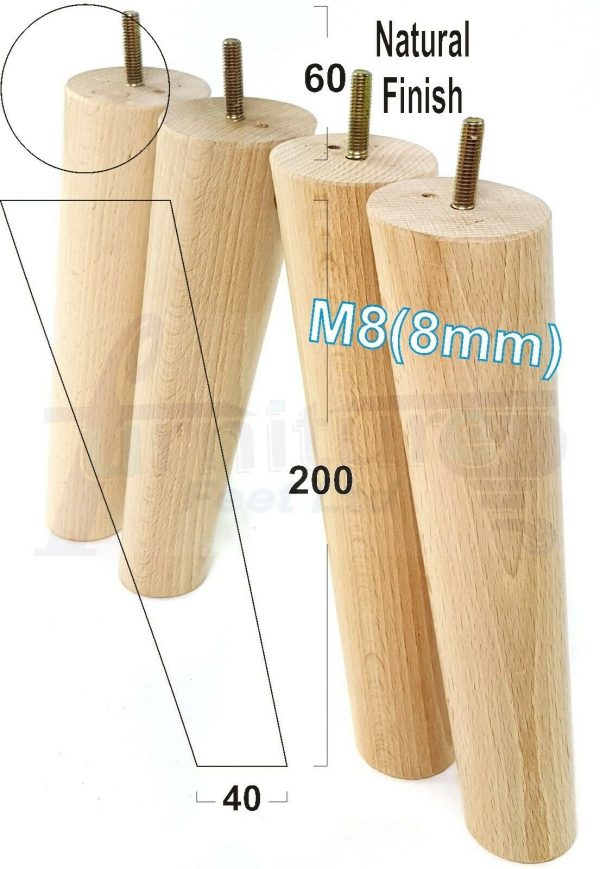 4x WOODEN ANGLED SOFA LEGS 200mm High CHAIR FURNITURE REPLACEMENT FEET M8(8mm) - Image 23