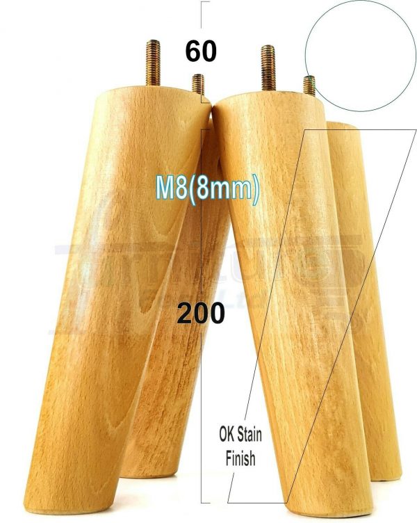 4x WOODEN ANGLED SOFA LEGS 200mm High CHAIR FURNITURE REPLACEMENT FEET M8(8mm) - Image 26