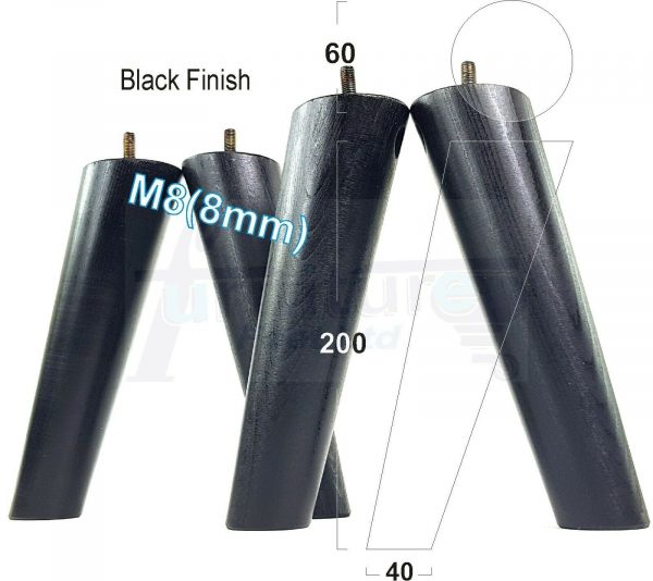4x WOODEN ANGLED SOFA LEGS 200mm High CHAIR FURNITURE REPLACEMENT FEET M8(8mm) - Image 13