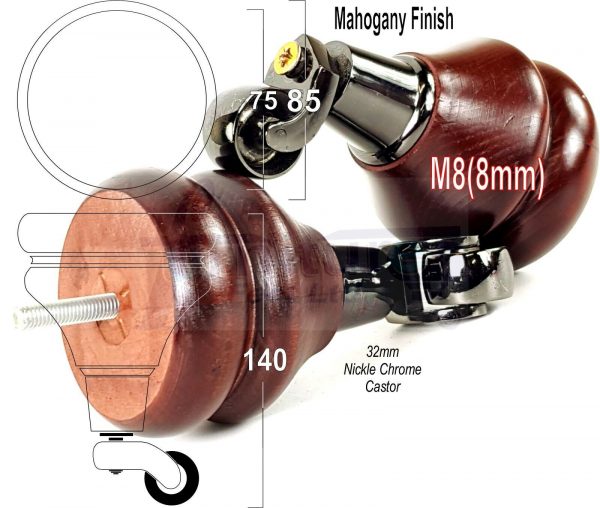4x WOODEN FURNITURE LEGS M8 REPLACEMENT FEET WITH MULTIPLE CASTORS 150mm HIGH - Image 13