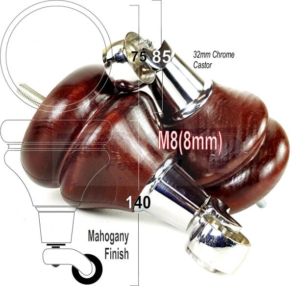 4x WOODEN FURNITURE LEGS M8 REPLACEMENT FEET WITH MULTIPLE CASTORS 150mm HIGH - Image 11