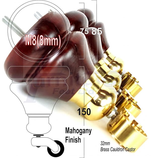 4x WOODEN FURNITURE LEGS M8 REPLACEMENT FEET WITH MULTIPLE CASTORS 150mm HIGH - Image 14