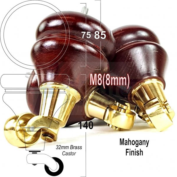 4x WOODEN FURNITURE LEGS M8 REPLACEMENT FEET WITH MULTIPLE CASTORS 150mm HIGH - Image 10