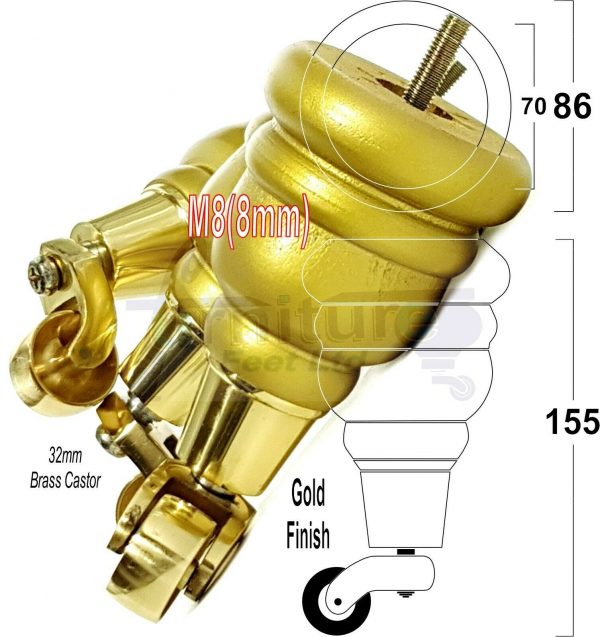 4x WOODEN FURNITURE LEGS M8(8mm) CHAIR REPLACEMENT BRASS CASTOR FEET 155mm HIGH - Image 21