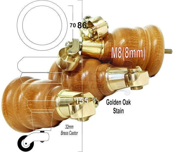 4x WOODEN FURNITURE LEGS M8(8mm) CHAIR REPLACEMENT BRASS CASTOR FEET 155mm HIGH - Image 23