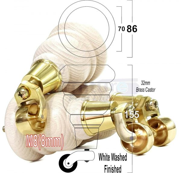 4x WOODEN FURNITURE LEGS M8(8mm) CHAIR REPLACEMENT BRASS CASTOR FEET 155mm HIGH - Image 36