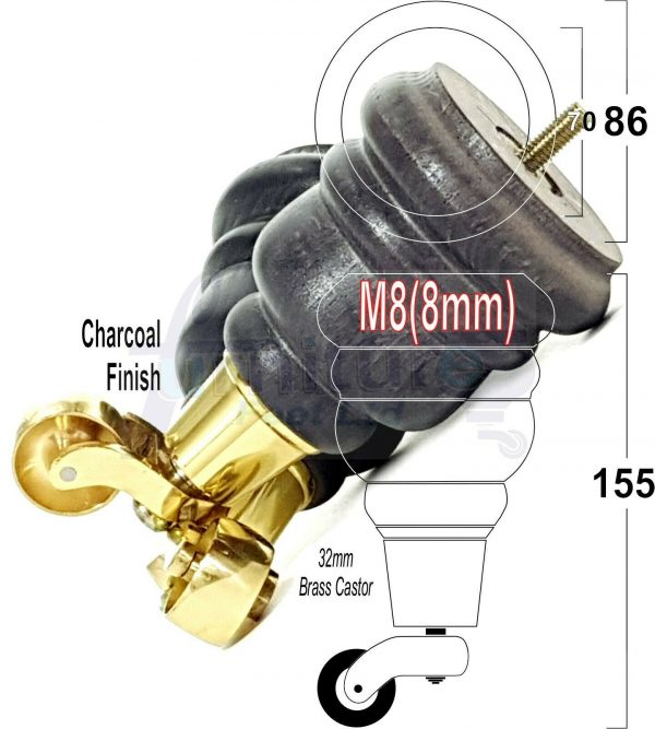 4x WOODEN FURNITURE LEGS M8(8mm) CHAIR REPLACEMENT BRASS CASTOR FEET 155mm HIGH - Image 40