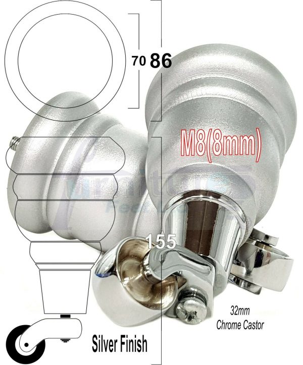 4x WOODEN FURNITURE LEGS M8(8mm) CHAIR REPLACEMENT CHROME CASTOR FEET 155mm HIGH - Image 32