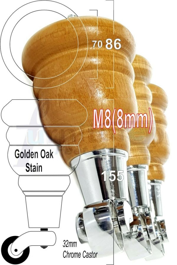 4x WOODEN FURNITURE LEGS M8(8mm) CHAIR REPLACEMENT CHROME CASTOR FEET 155mm HIGH - Image 23