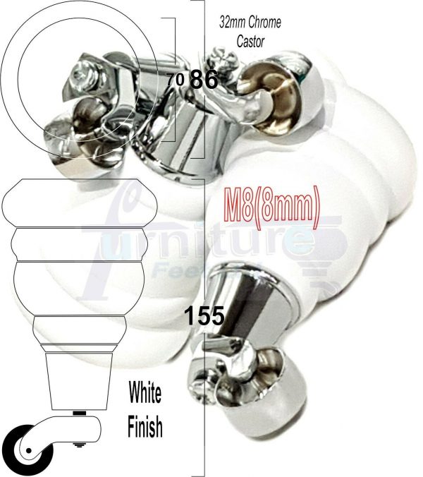 4x WOODEN FURNITURE LEGS M8(8mm) CHAIR REPLACEMENT CHROME CASTOR FEET 155mm HIGH - Image 35